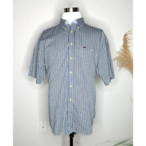 Bugle Boy Shirt Mens XL Striped Vintage Classics No-Wrinkle Short Sleeve Blue